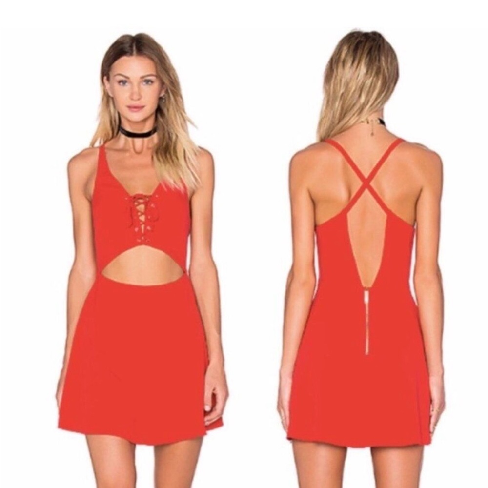NBD red lace-up dress